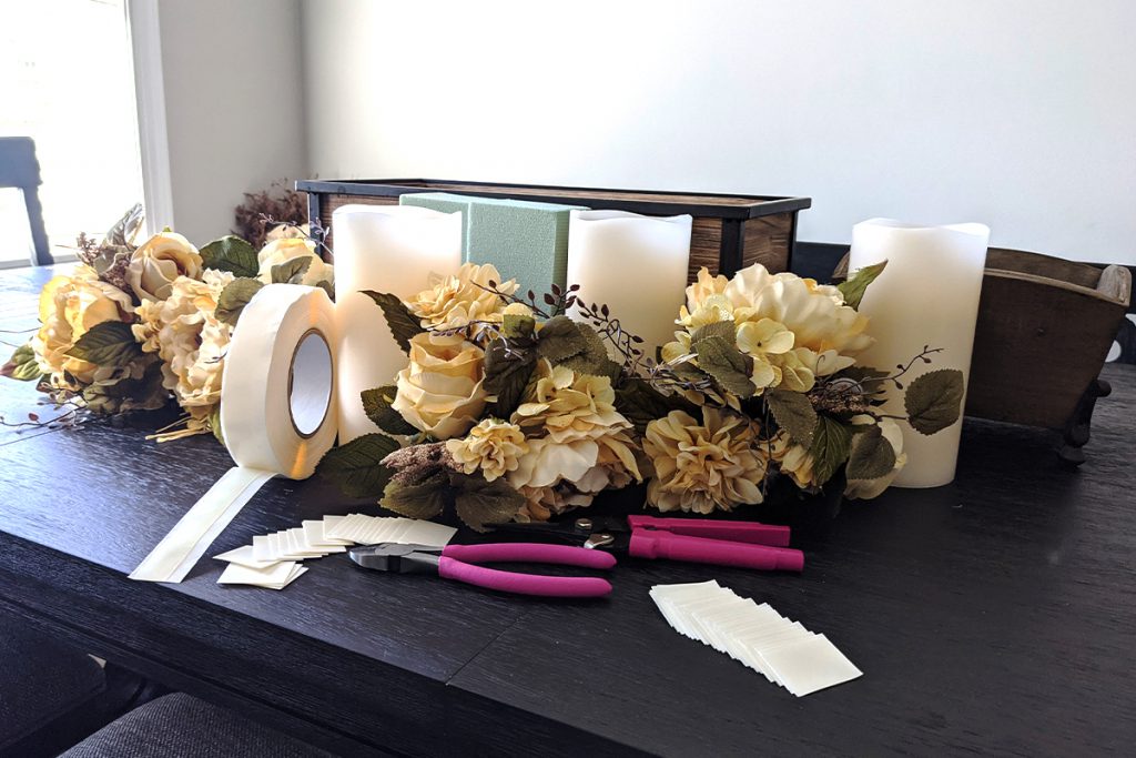 Lay out all of your supplies before you begin assembling your faux floral arrangement