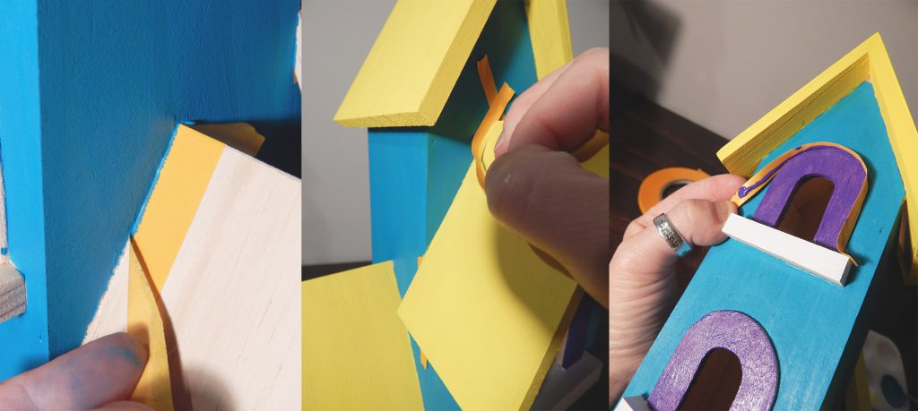 Pro Artist Tape makes it easy to mask, paint, and peel off the tape off these birdhouse details