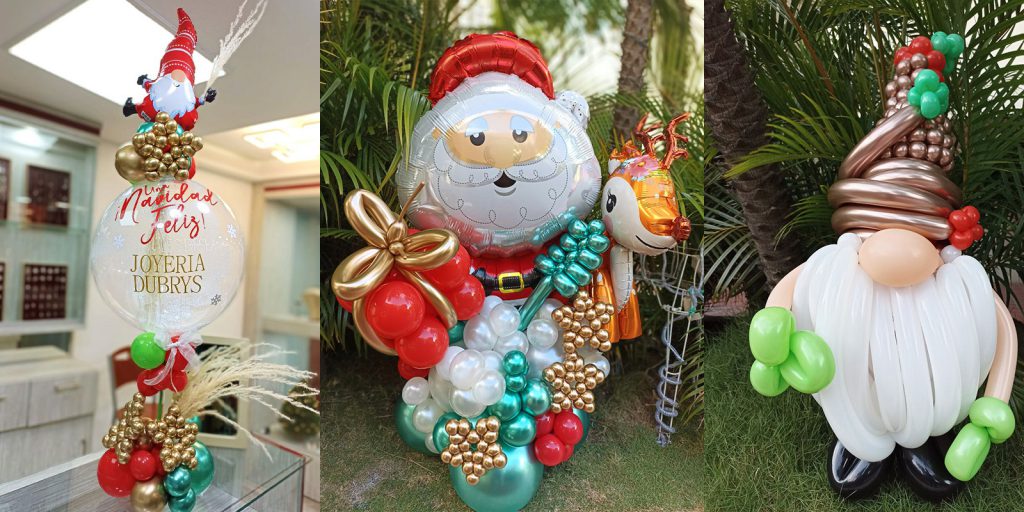 Various Christmas and Santa themed balloon arrangements by Globos Manas, created with UGlu®.