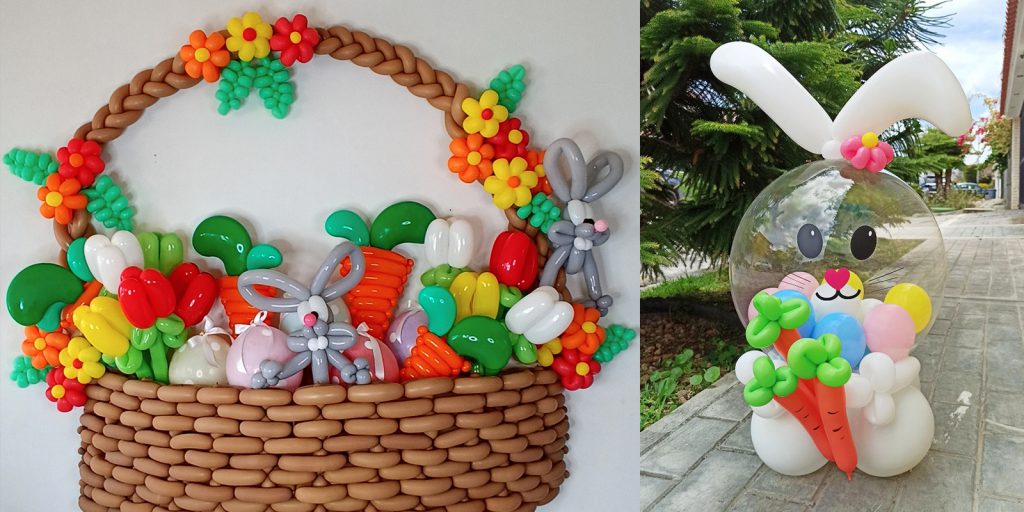 Easter themed balloon murals and arrangements created with UGlu®.