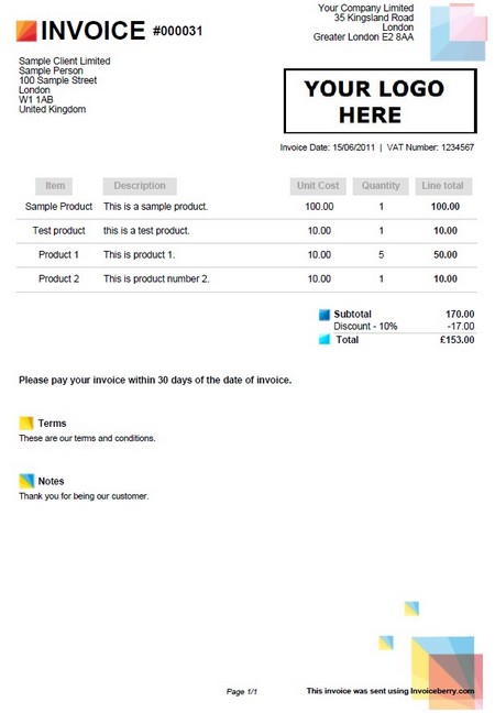 Sample invoice template