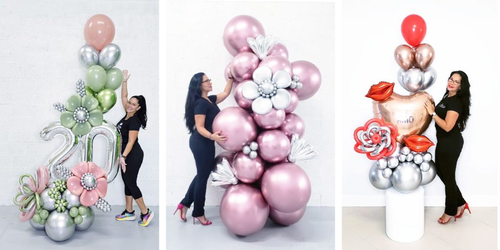 Noeli Remiro with various balloon bouquets.