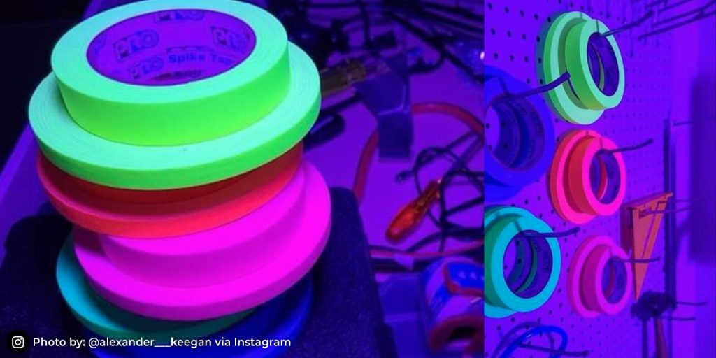 Pro® Spike Tape is reactive to UV light, making it glow brightly.