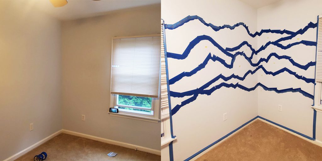 Start by taping out your desired paint sections for the mural