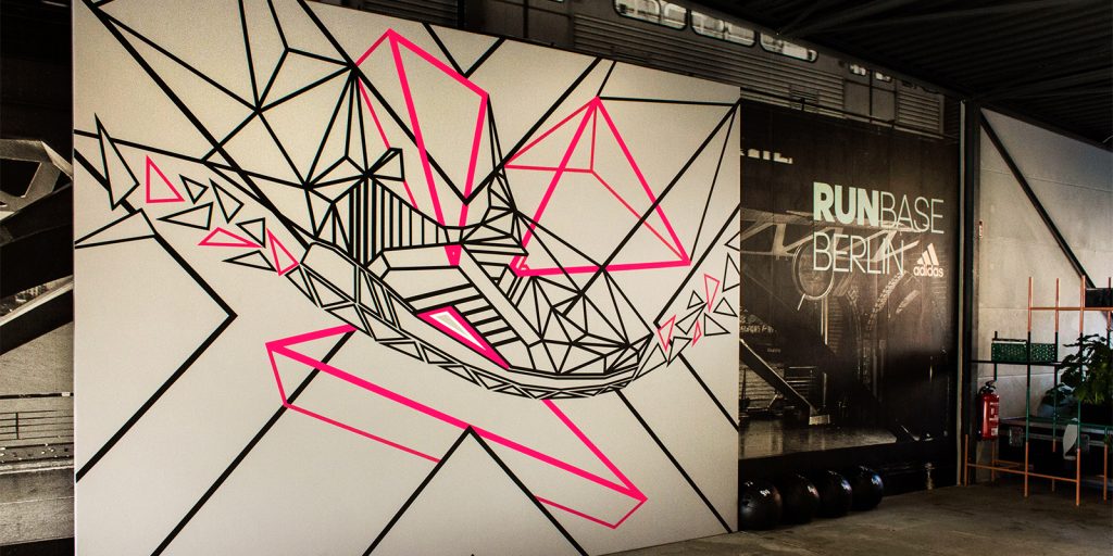 Tape mural for the Adidas Pureboost launch in Berlin.